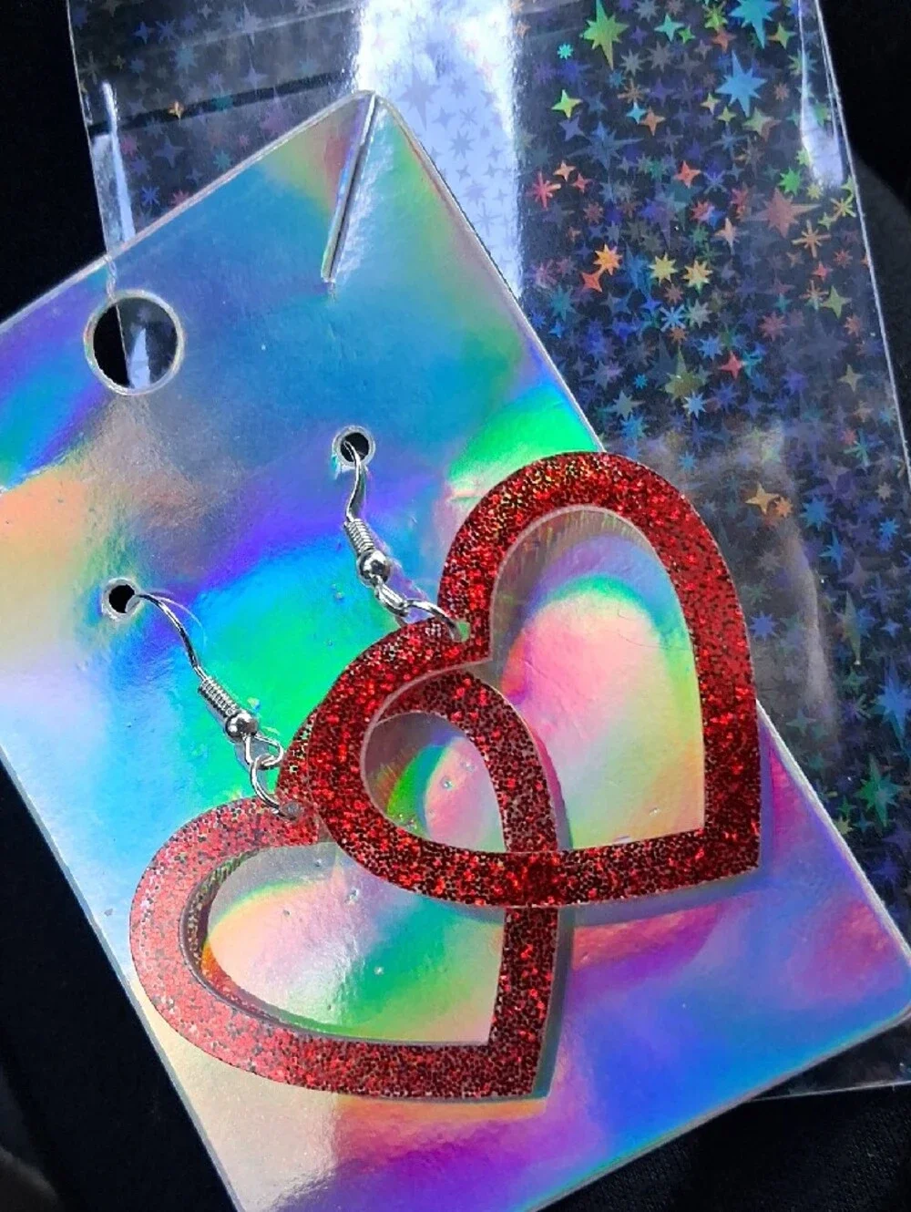 $8 Eacn Or Bundle 5/$20 Red Glitter Heart Dangle Earrings